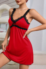 Kadın Kırmızı Dantel Asılı Fiyonk Detaylı Gecelik Takımı – Modern, Konforlu ve Günlük Kombinlere Uygun - Görsel 5