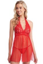 Kadın Kırmızı Dantelli Transparan Şık Gecelik Takım – Modern, Konforlu ve Günlük Kombinlere Uygun - Görsel 3