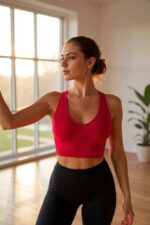 Kadın Kırmızı Derin Göğüs Dekolteli Şık Crop Top Bluz – Şık, Rahat ve Kolay Kombinlenebilir