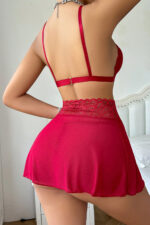 Kadın Kırmızı Göğsü ve Beli Dantel Detaylı Etekli Takım – Modern, Konforlu - Görsel 2