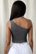 Kadın Koyu Gri Tek Omuz Crop Büstiyer – Modern ve Şık Tasarım - Görsel 5