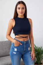 Kadın Lacivert Çapraz Bağlamalı Crop Top Büstiyer – Modern ve Şık Tasarım - Görsel 3