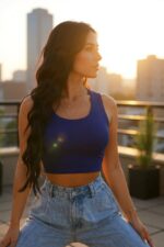 Kadın Lacivert Kare Yaka Crop Top Bluz – Şık, Rahat ve Kolay Kombinlenebilir - Görsel 3