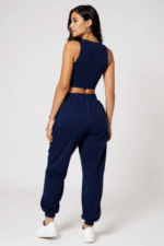Kadın Lacivert Kaşkorse Cepli Jogger Eşofman Altı ve Crop Top Bluz – Şık, Rahat ve Kolay Kombinlenebilir - Görsel 3