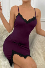 Kadın Mor Göğsü ve Bacakları Dantelli Yırtmaçlı Şık Gecelik – Modern ve Şık Tasarım - Görsel 3