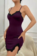 Kadın Mor Göğsü ve Bacakları Dantelli Yırtmaçlı Şık Gecelik – Modern ve Şık Tasarım - Görsel 4