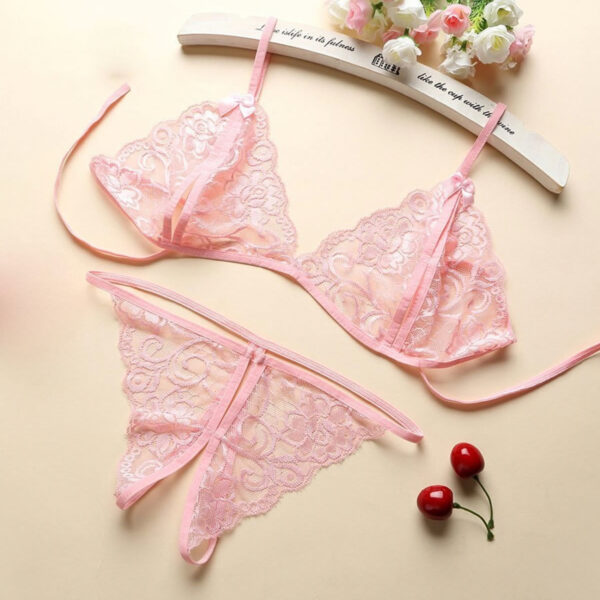 Kadın Pembe Dantelli Sütyen Külot  Takımı