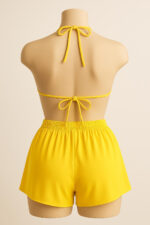Kadın Sarı Şortlu Belden ve Boyundan Bağlamalı Bikini Takımı – Modern, Konforlu ve Günlük Kombinlere Uygun - Görsel 2
