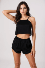 Kadın Siyah Arkası Komple Dantel Şortlu Gecelik Takım - Görsel 4