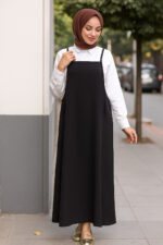 Kadın Siyah Basic Ayarlanabilir Askılı Jile Elbise – Şık, Rahat ve 4 Mevsim Kullanıma Uygun - Görsel 3