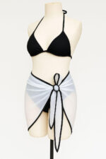 Kadın Siyah Beyaz Pareolu Yandan ve Boyundan Bağlamalı 3&apos;lü Bikini Takımı – Modern, Konforlu ve Günlük Kombinlere Uygun - Görsel 3