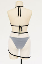 Kadın Siyah Beyaz Pareolu Yandan ve Boyundan Bağlamalı 3&apos;lü Bikini Takımı – Modern, Konforlu ve Günlük Kombinlere Uygun - Görsel 5