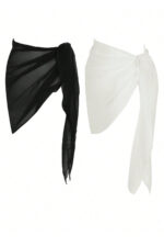 Kadın Siyah Beyaz Transparan Belden Bağlamalı Pareo 2&apos;li – Modern ve Şık Tasarım - Görsel 2