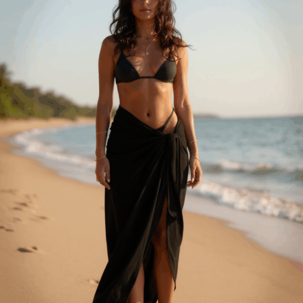 Kadın Siyah Bodrum Stili Bağlama Detaylı 150x75 Pareo – Modern ve Şık Tasarım