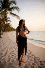 Kadın Siyah Bodrum Stili Bağlama Detaylı 150x75 Pareo – Modern ve Şık Tasarım - Görsel 2