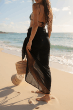 Kadın Siyah Bodrum Stili Bağlama Detaylı 150x75 Pareo – Modern ve Şık Tasarım - Görsel 3