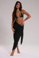 Kadın Siyah Bodrum Stili Bağlama Detaylı 150x75 Pareo – Modern ve Şık Tasarım - Görsel 4