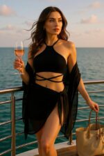 Kadın Siyah Çapraz Bağlamalı Crop ve Pareo 2&apos;li Set – Modern ve Şık Tasarım