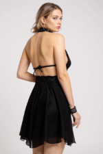 Kadın Siyah Çapraz Bağlı Kısa Tül Dantel Gecelik – Modern ve Şık Tasarım - Görsel 2