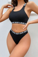 Kadın Siyah Çapraz Sırt ve Love Lastik Detaylı Sütyen Külot Takım - Görsel 3
