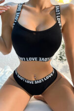 Kadın Siyah Çapraz Sırt Ve Love Yazı Detaylı Iç Çamaşır Takımı – Modern, Konforlu - Görsel 3