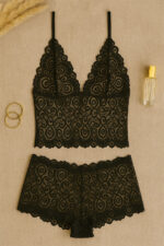Kadın Siyah Dantel Bralet Şort Takımı – Şık, Zarif ve Feminen İç Giyim - Görsel 4