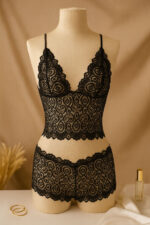 Kadın Siyah Dantel Bralet Şort Takımı – Şık, Zarif ve Feminen İç Giyim - Görsel 5