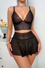 Kadın Siyah Dantel ve Tül Detaylı Etekli Şık Gecelik Takımı – Modern, Konforlu - Görsel 3