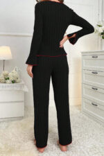 Kadın Siyah Kırmızı Biyeli ve Fiyonklu Uzun Kollu Mevsimlik Pijama Takımı - Görsel 2