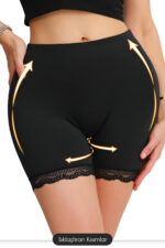 Kadın Siyah Pop Up Kalça Kaldırıcı ve Sekillendirici Dantel Paçalı Şort Külot – Modern ve Şık Tasarım - Görsel 3
