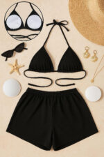 Kadın Siyah Şortlu Belden ve Boyundan Bağlamalı Bikini Takımı – Modern, Konforlu ve Günlük Kombinlere Uygun - Görsel 3