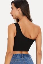 Kadın Siyah Tek Omuz Crop Büstiyer – Modern ve Şık Tasarım - Görsel 2