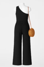 Kadın Siyah Tek Omuzlu Şık Bluz & Geniş Paça Pantolon İkili Takım – Modern, Konforlu ve Günlük Kombinlere Uygun - Görsel 5