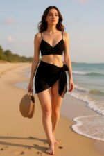 Kadın Siyah Transparan Belden Bağlamalı Pareo – Modern ve Şık Tasarım