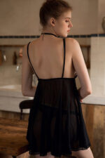 Kadın Siyah Transparan Dantelli Çift Sıra Askılı Şık Gecelik - Görsel 3