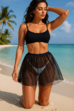 Kadın Siyah Tül Beli Lastikli Etek Görünümlü Pareo – Modern ve Şık Tasarım