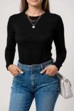 Kadın Siyah Uzun Kollu Fit Basic Crop Top Bluz - Görsel 2
