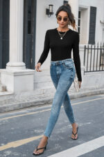 Kadın Siyah Uzun Kollu Fit Basic Crop Top Bluz - Görsel 4