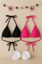 Kadın Siyah ve Fuşya Minimal Kesim Üçgen Bikini Üstü – Modern ve Şık Tasarım - Görsel 5