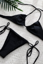 Kadın Siyah Yandan Bağlamalı Tangalı Üçgen Bikini Mayo Takımı – Modern, Konforlu ve Günlük Kombinlere Uygun - Görsel 4