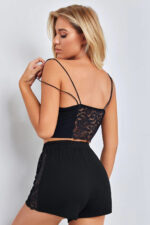 Kadın Siyah Yanları ve Sırtı Dantel Detaylı Çift Sıra İnce Lastikli Şortlu Gecelik Takım - Görsel 3