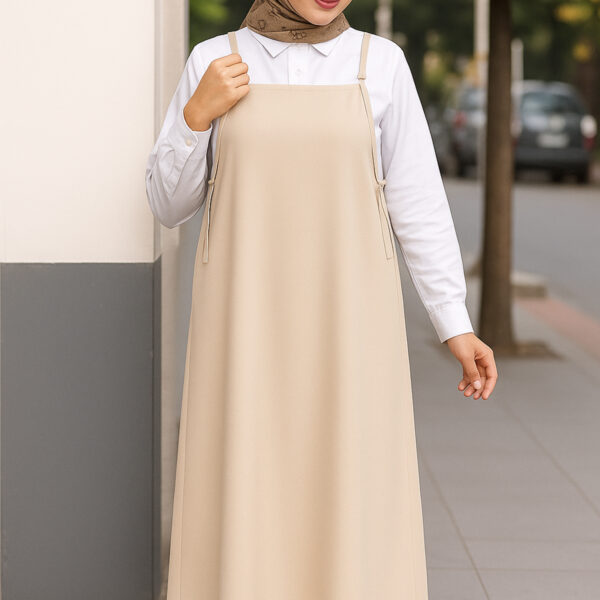 Kadın Taş Rengi Basic Ayarlanabilir Askılı Jile Elbise