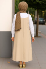 Kadın Taş Rengi Basic Ayarlanabilir Askılı Jile Elbise - Görsel 2