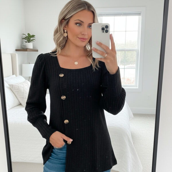 Kadın Uzun Kollu Düğmeli Mevsimlik Bluz – Yumuşak Dokulu, Esnek ve Sıcak Tutan Kumaş