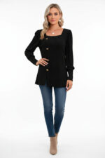 Kadın Uzun Kollu Düğmeli Mevsimlik Bluz – Yumuşak Dokulu, Esnek ve Sıcak Tutan Kumaş - Görsel 2