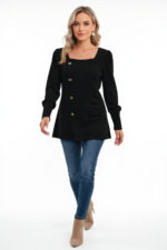 Kadın Uzun Kollu Düğmeli Mevsimlik Bluz – Yumuşak Dokulu, Esnek ve Sıcak Tutan Kumaş - Görsel 5