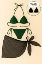 Kadın Yeşil Siyah Pareolu Yandan ve Boyundan Bağlamalı 3&apos;lü Bikini Takımı – Modern, Konforlu ve Günlük Kombinlere Uygun