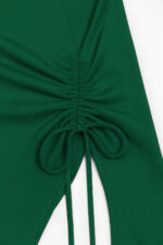 Kadın Yeşil Uzun İspanyol Kollu Asimetirik Yaka Yandan Bağlamalı Drapeli Bluz - Görsel 5