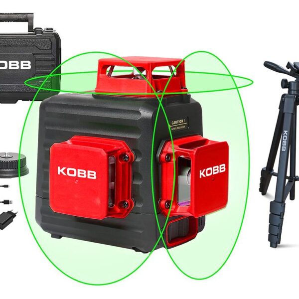 KOBB KBL34GTP 40 Metre Profesyonel Li-ion Şarjlı 3X360⁰ Otomatik Hizalamalı Yeşil Çapraz Çizgi Lazer Distomat+Tripod