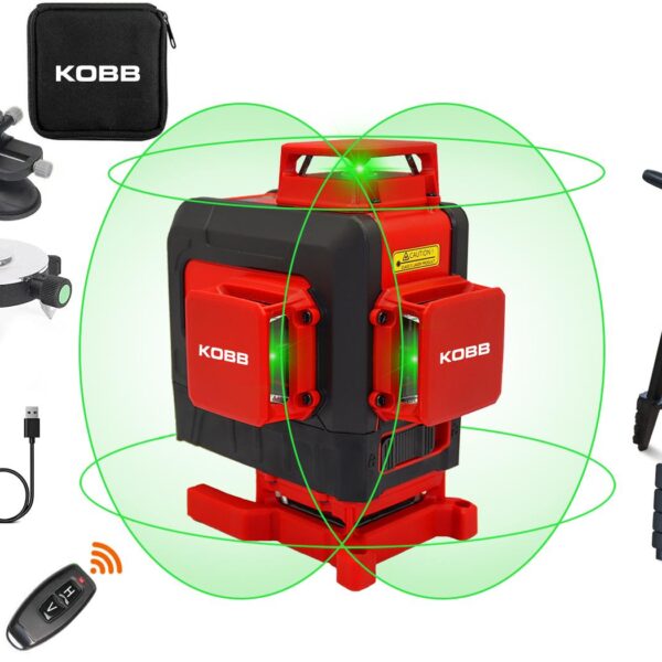 KOBB KBL35GTP Profesyonel Li-ion Şarjlı 4X360⁰ Otomatik Hizalamalı Yeşil Çapraz Çizgi Lazer Distomat+Tripod